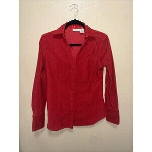 St John's Bay Red‎ Corduroy Button Down Shirt Small Chico Long Sleeve